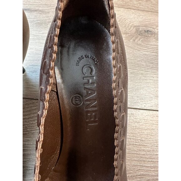 Vintage CHANEL Two Tone Brown Black Leather Ballet CC Bow Pumps Heels 37 - Picture 2 of 15